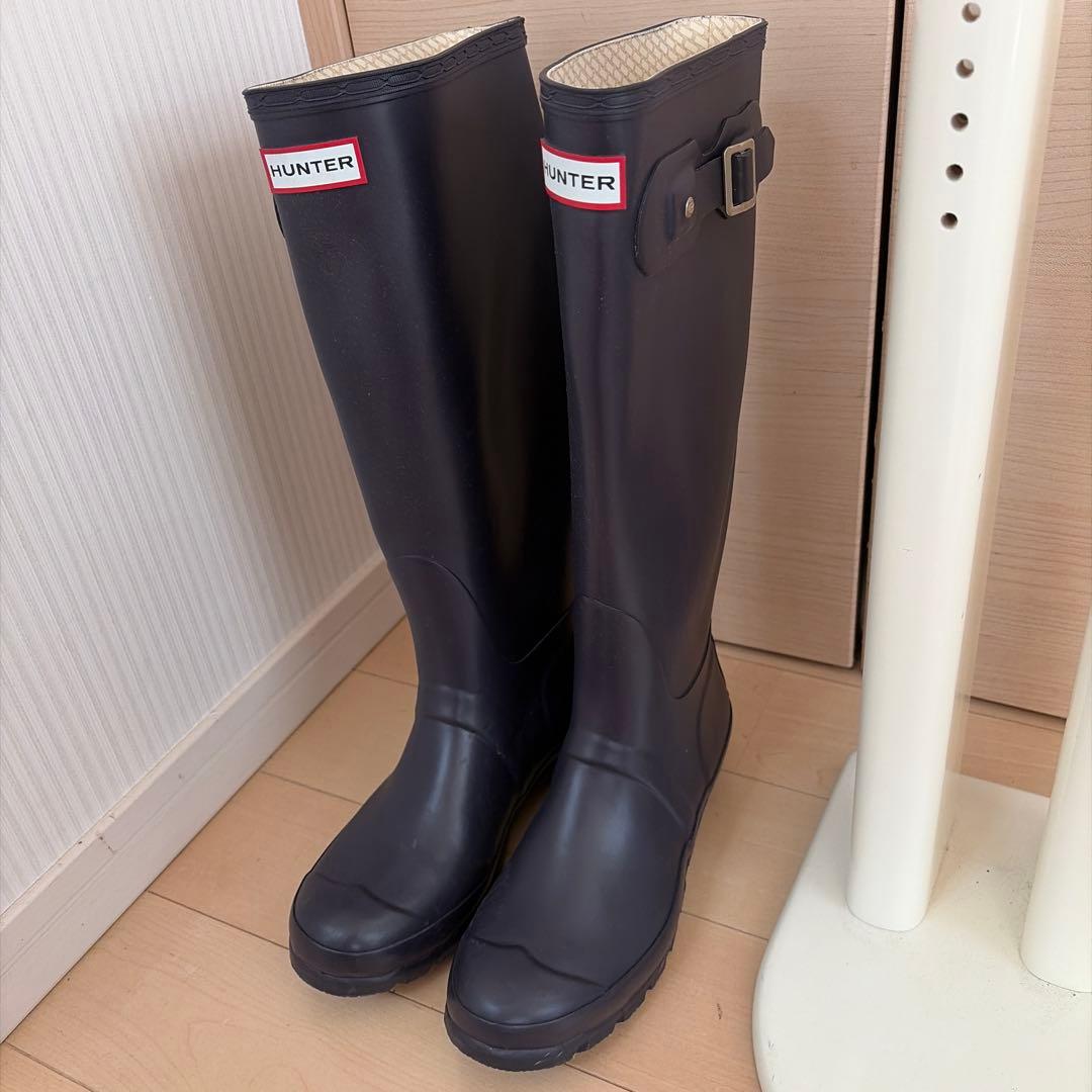 HUNTER 38 長靴 木製ブーツスタンド付き　パープル　ネイビー　レイン