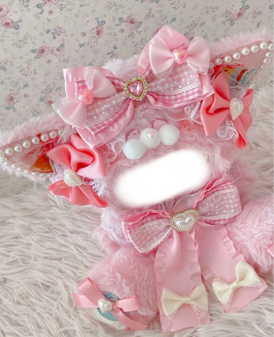 おすわり１６ｃｍぬい服♡猫の着ぐるみ♡甘ロリ姫系マカロンスイーツ柄♡ピンク