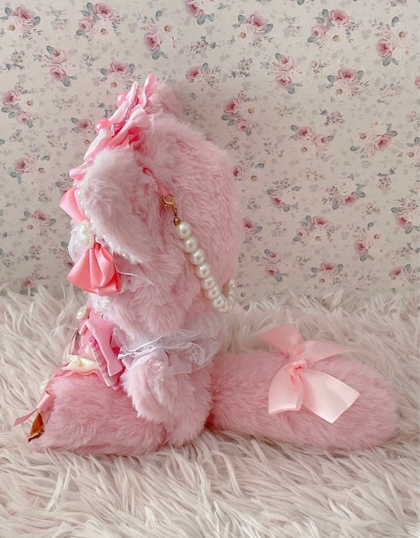 おすわり１６ｃｍぬい服♡猫の着ぐるみ♡甘ロリ姫系マカロンスイーツ柄♡ピンク