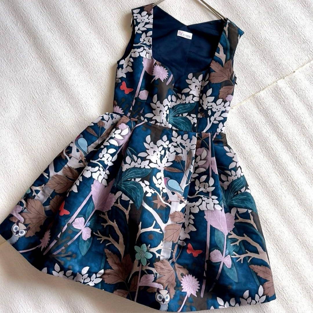 RED VALENTINO ボタニカル フクロウ　ノースリーブワンピース　38