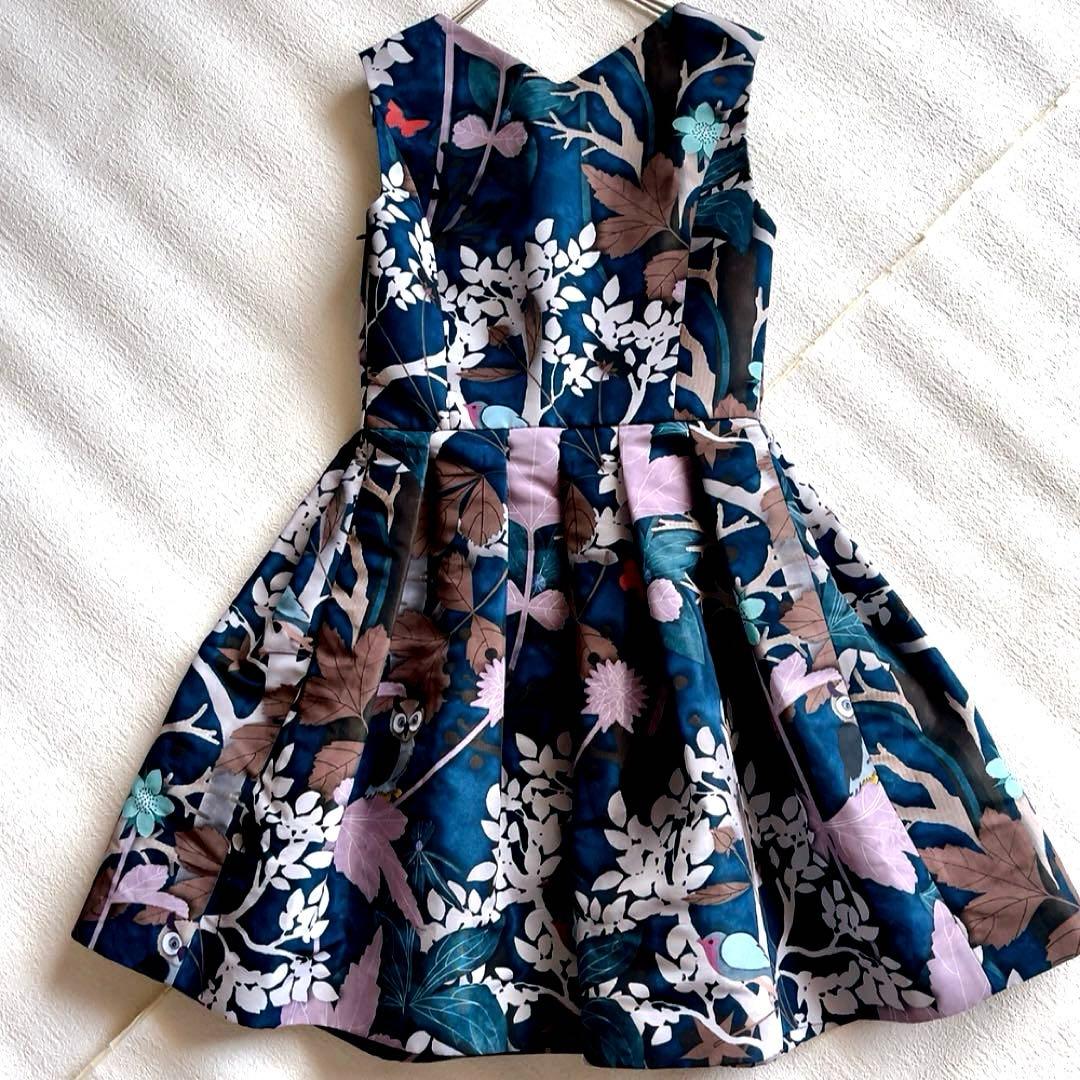 RED VALENTINO ボタニカル フクロウ　ノースリーブワンピース　38