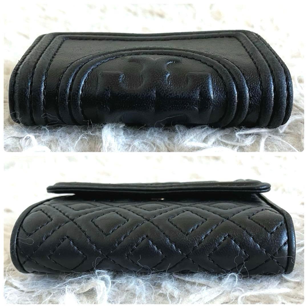 【美品】トリーバーチ　三つ折り財布　黒　キルティング　フレミグ