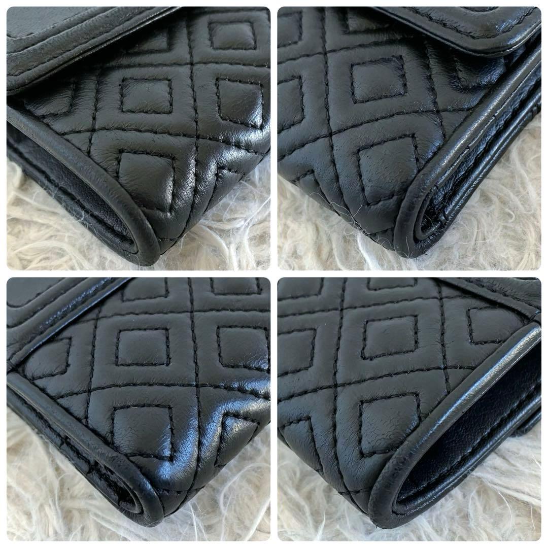【美品】トリーバーチ　三つ折り財布　黒　キルティング　フレミグ
