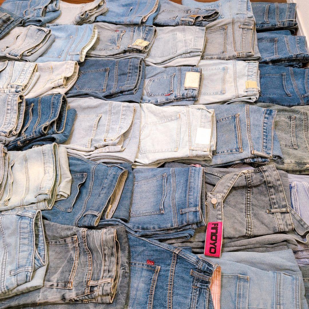 薄い色 デニムパンツ まとめ売り40本 リメイク素材 パッチワーク ハンドメイド