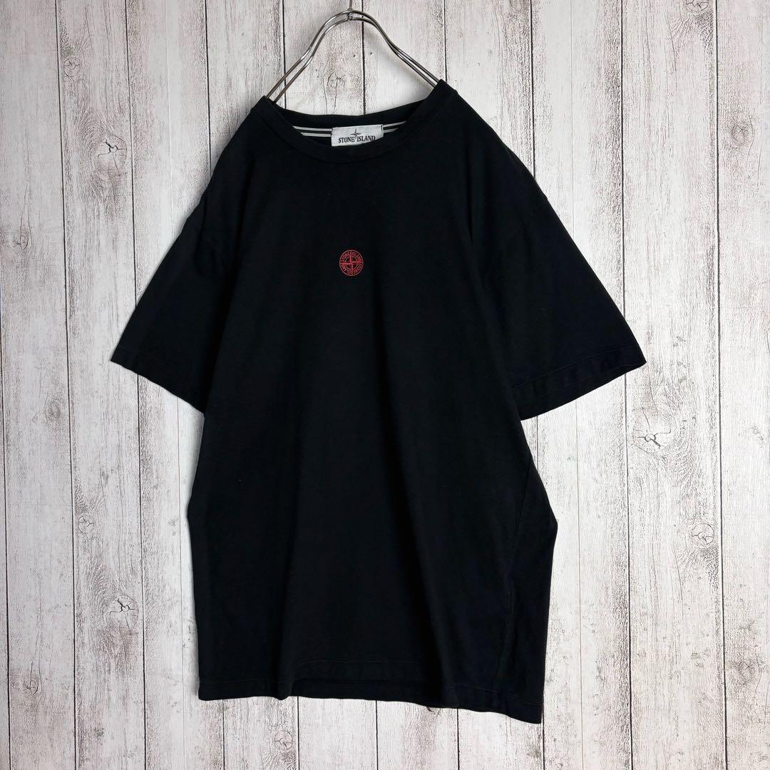 6253【美品・Lサイズ】ストーンアイランド☆両面プリントロゴTシャツ 黒 赤