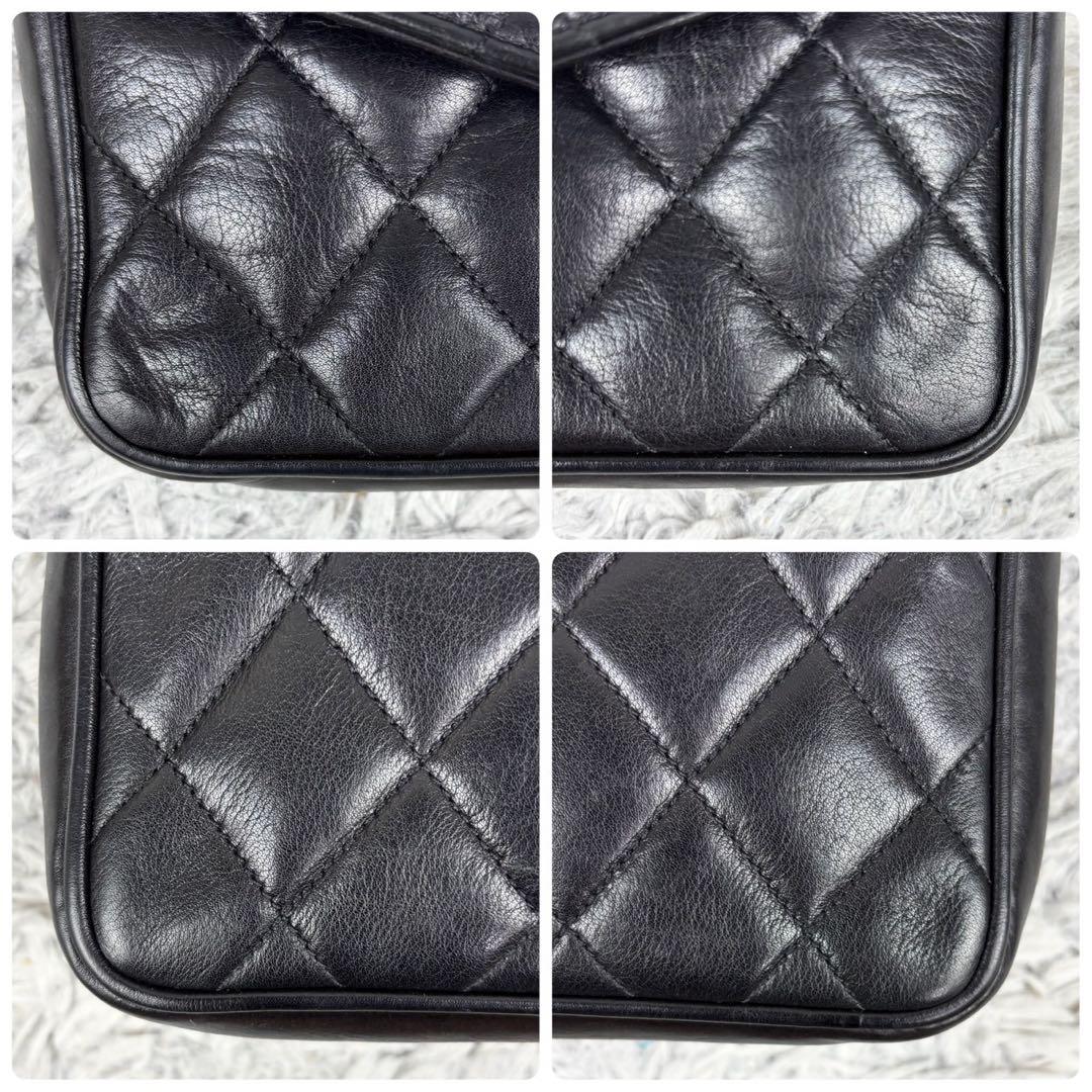 美品 シャネル レザー ウエストバッグ ココマーク マトラッセ ゴールド金具 黒