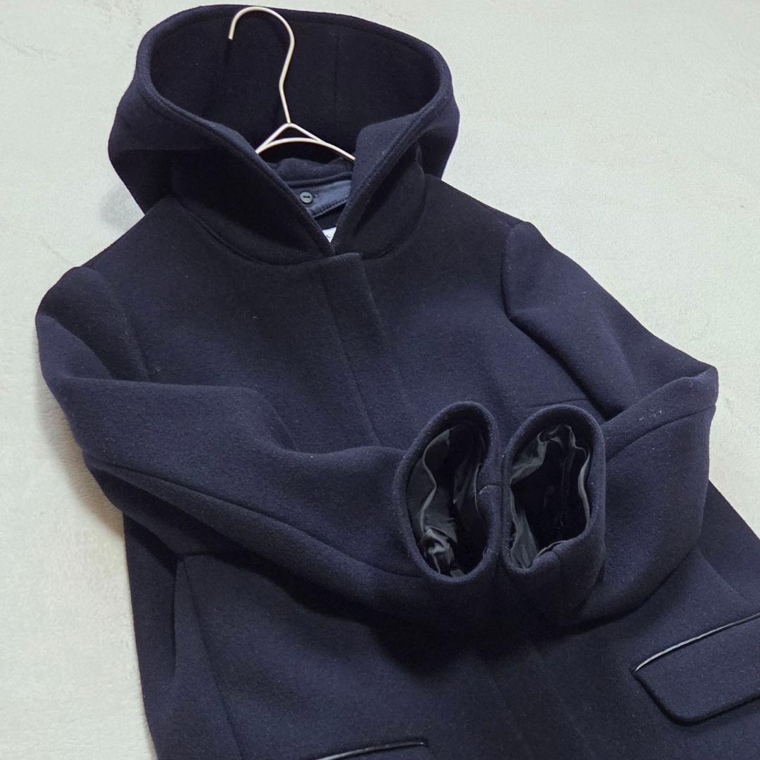 【美品】IÉNA 2way フード付替え ノーカラー ジップコート ネイビー M