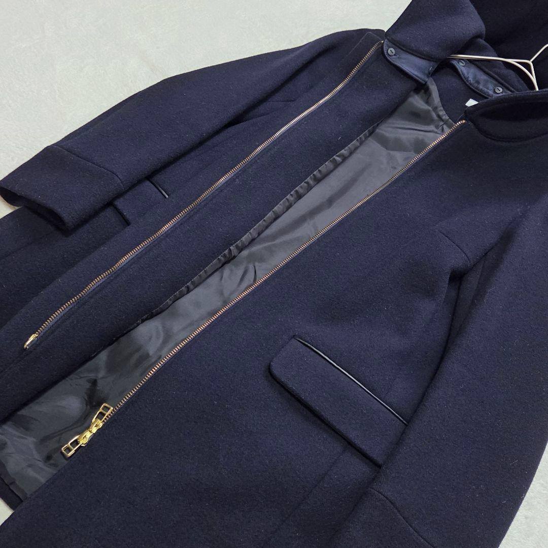 【美品】IÉNA 2way フード付替え ノーカラー ジップコート ネイビー M