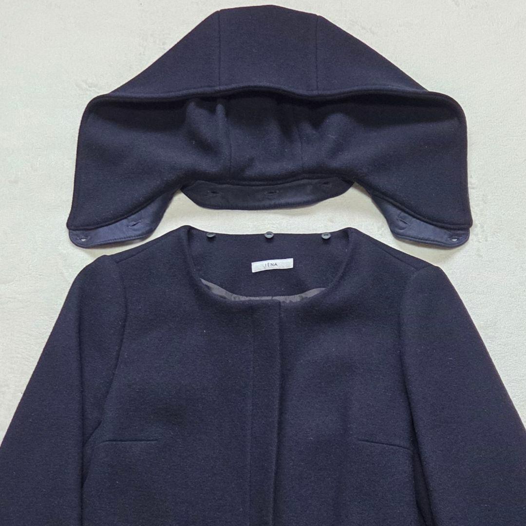 【美品】IÉNA 2way フード付替え ノーカラー ジップコート ネイビー M