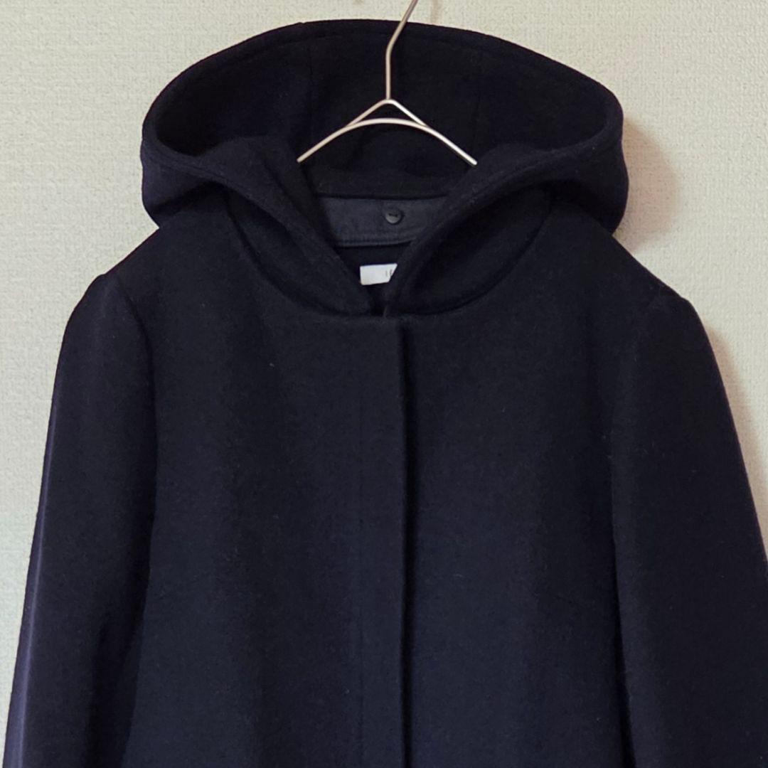 【美品】IÉNA 2way フード付替え ノーカラー ジップコート ネイビー M