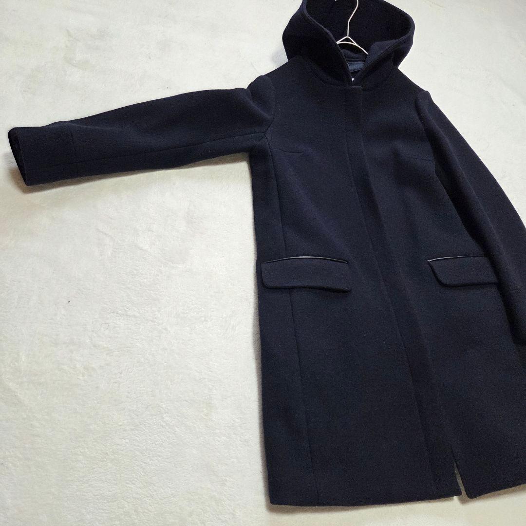 【美品】IÉNA 2way フード付替え ノーカラー ジップコート ネイビー M