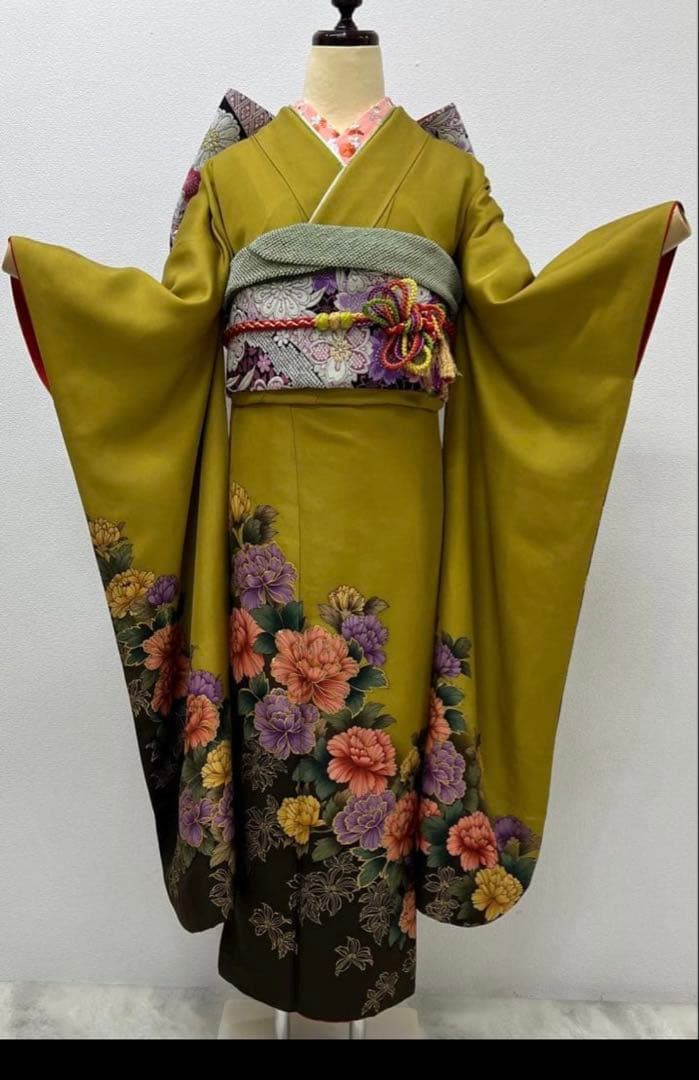 振り袖　フルセット　長襦袢付　成人式　山吹色　金彩加工　結婚式　767
