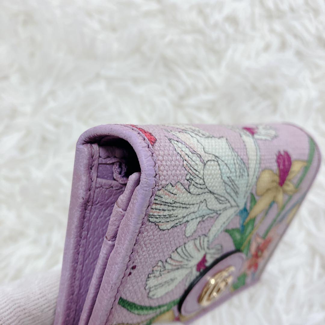 美品 グッチ 二つ折り財布 GGマーモント フローラ パープル 日本限定