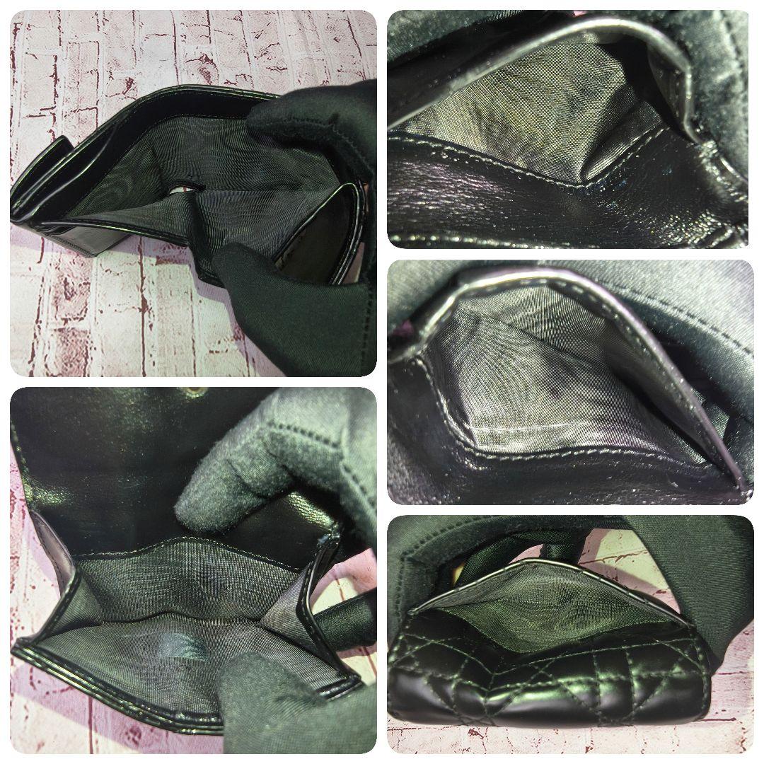 【美品】ディオール 三つ折財布 ロータス カナージュ エナメル ラムスキン／黒K