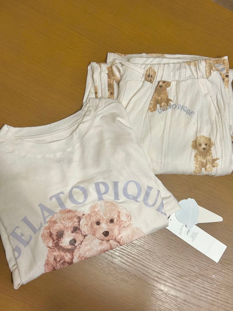 ジェラートピケ　プードル　ロゴ半袖Tシャツ&ロングパンツ