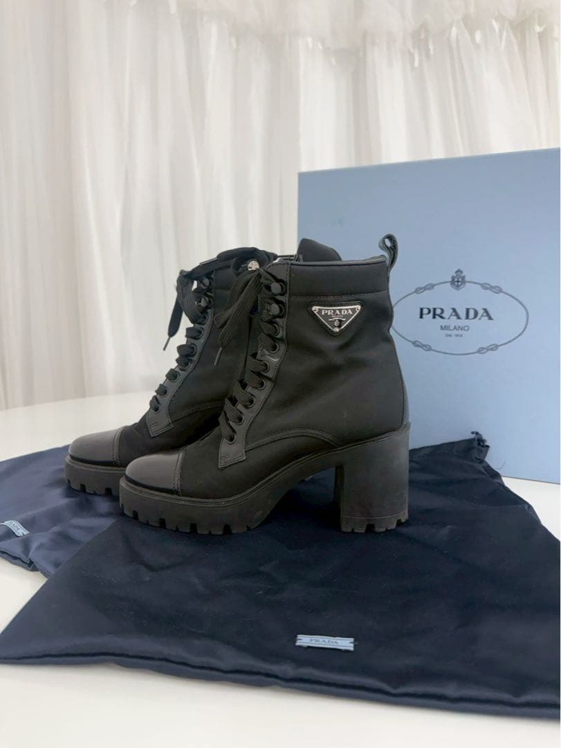 【極美品】PRADA プラダ モノリス ナイロン×レザー アンクルブーツ 37