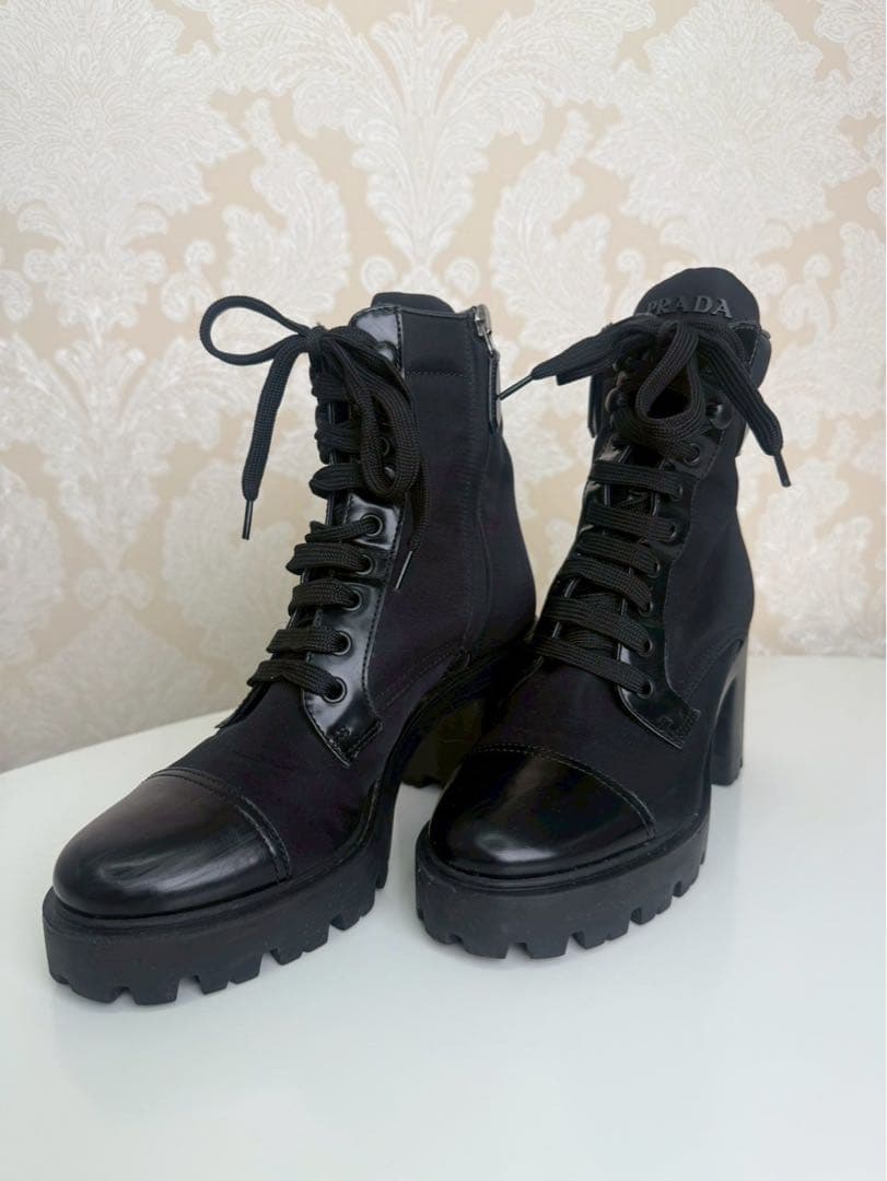 【極美品】PRADA プラダ モノリス ナイロン×レザー アンクルブーツ 37