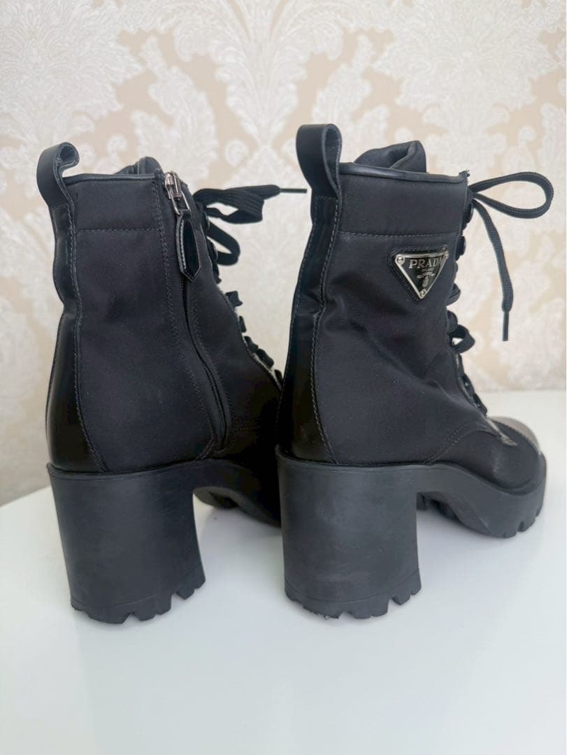 【極美品】PRADA プラダ モノリス ナイロン×レザー アンクルブーツ 37