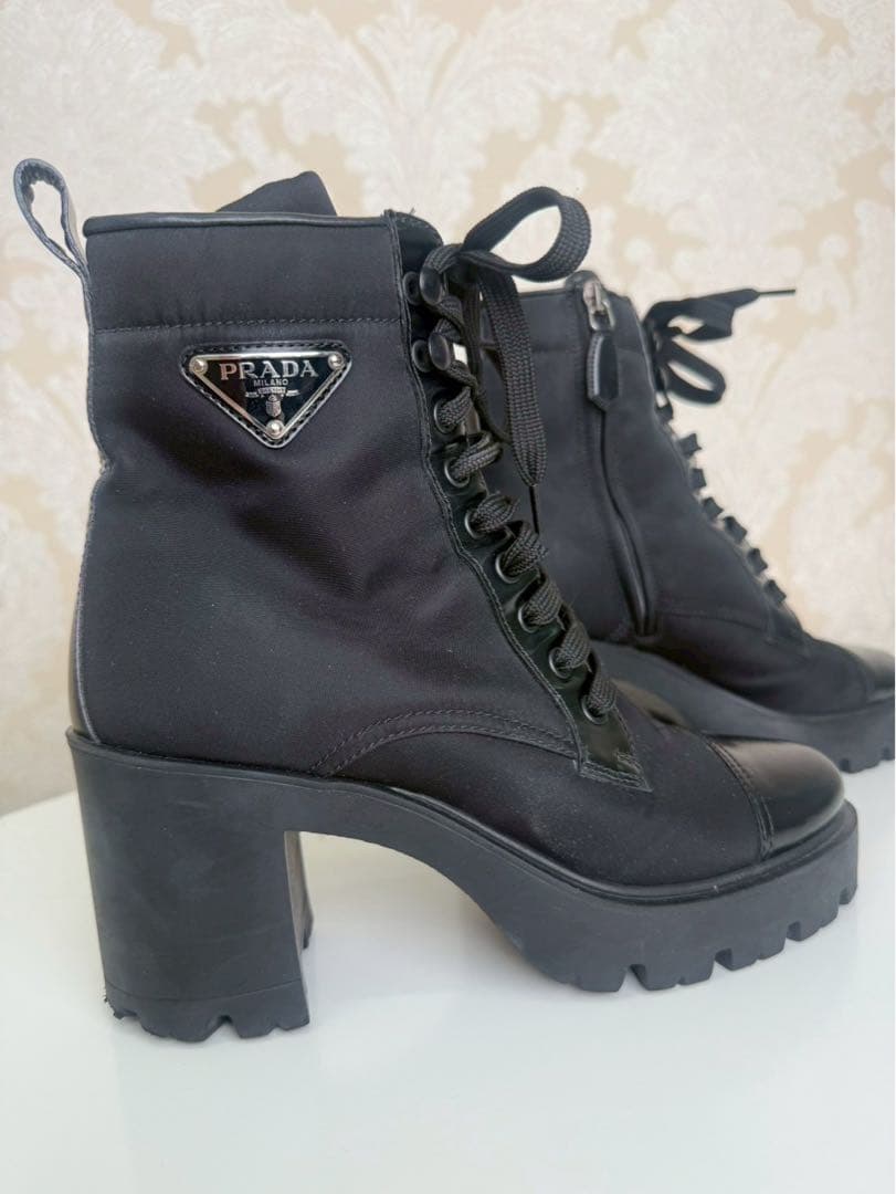 【極美品】PRADA プラダ モノリス ナイロン×レザー アンクルブーツ 37