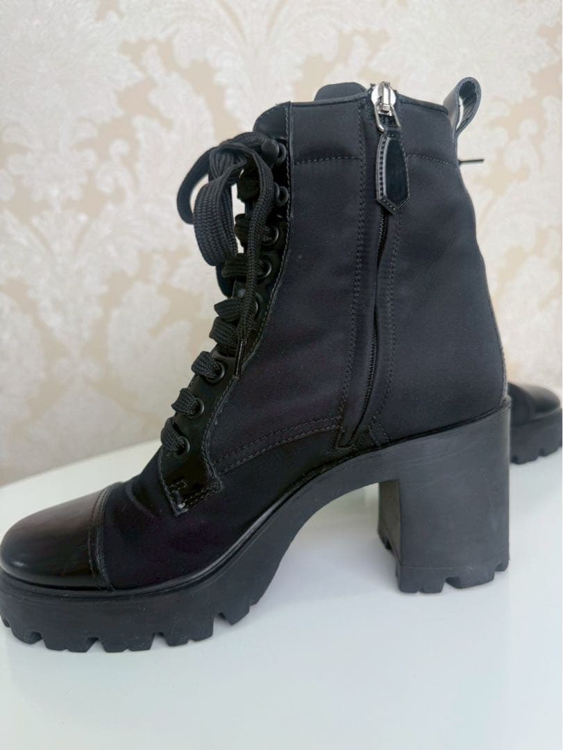 【極美品】PRADA プラダ モノリス ナイロン×レザー アンクルブーツ 37