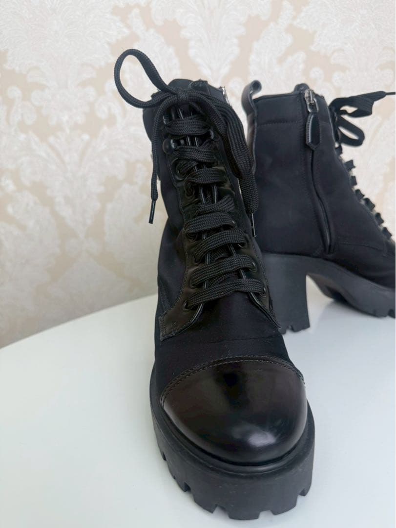 【極美品】PRADA プラダ モノリス ナイロン×レザー アンクルブーツ 37
