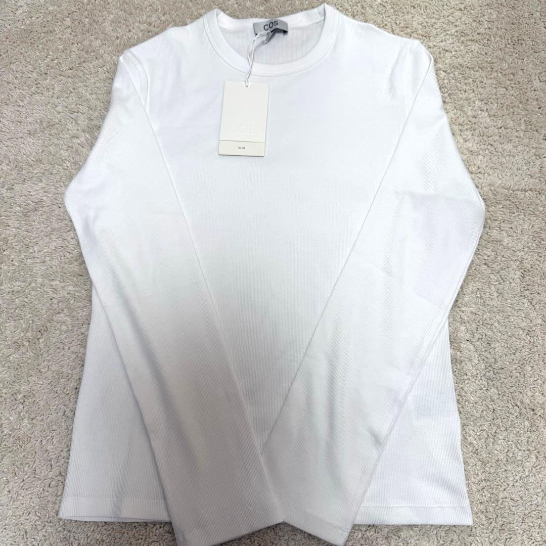 【完売品】　COS スリムリブコットン長袖Tシャツ　ホワイト　sサイズ
