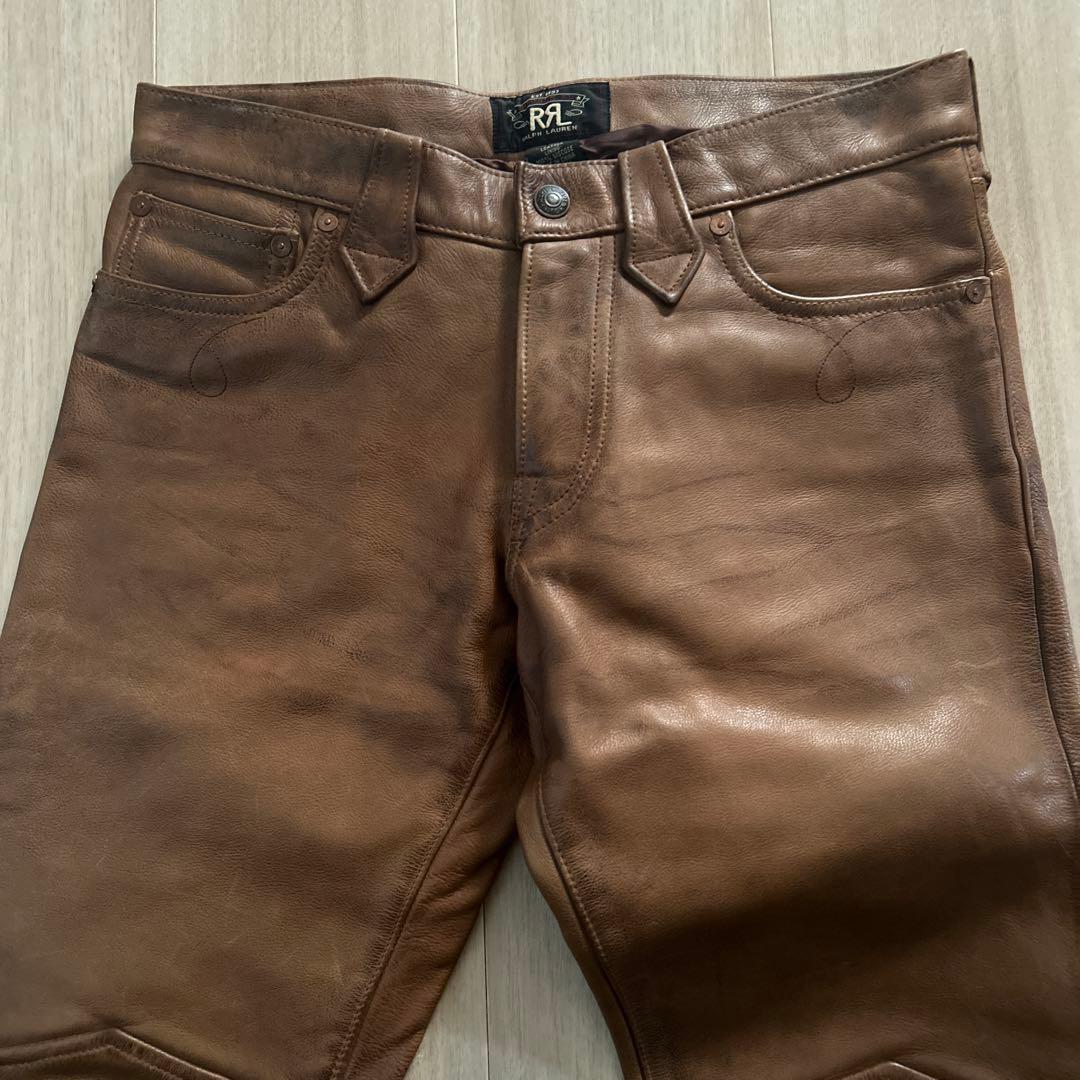 希少 RRL レザーパンツ W28 ブーツカットヴィンテージ加工 ラルフローレン