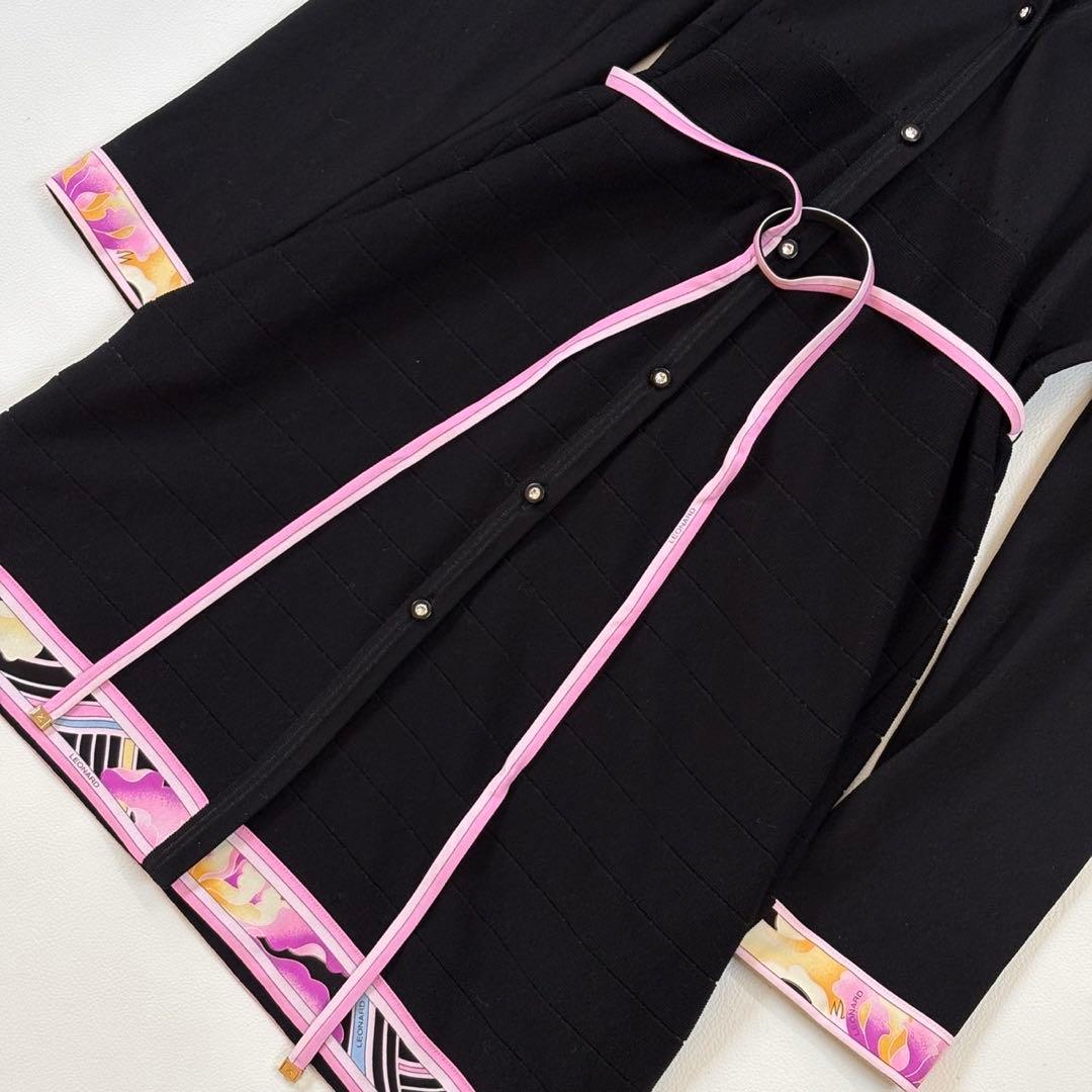 近年物 極美品✨レオナール カンカン素材 ロングカーディガン 羽織り 黒