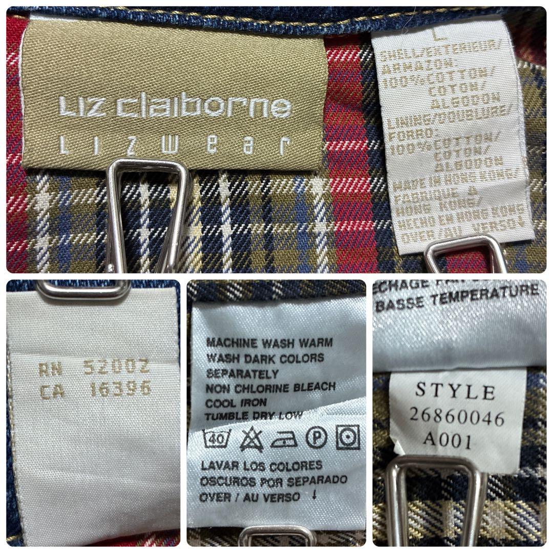 Liz Claiborne デニムダッフルコート チェック裏地 トグル L 古着
