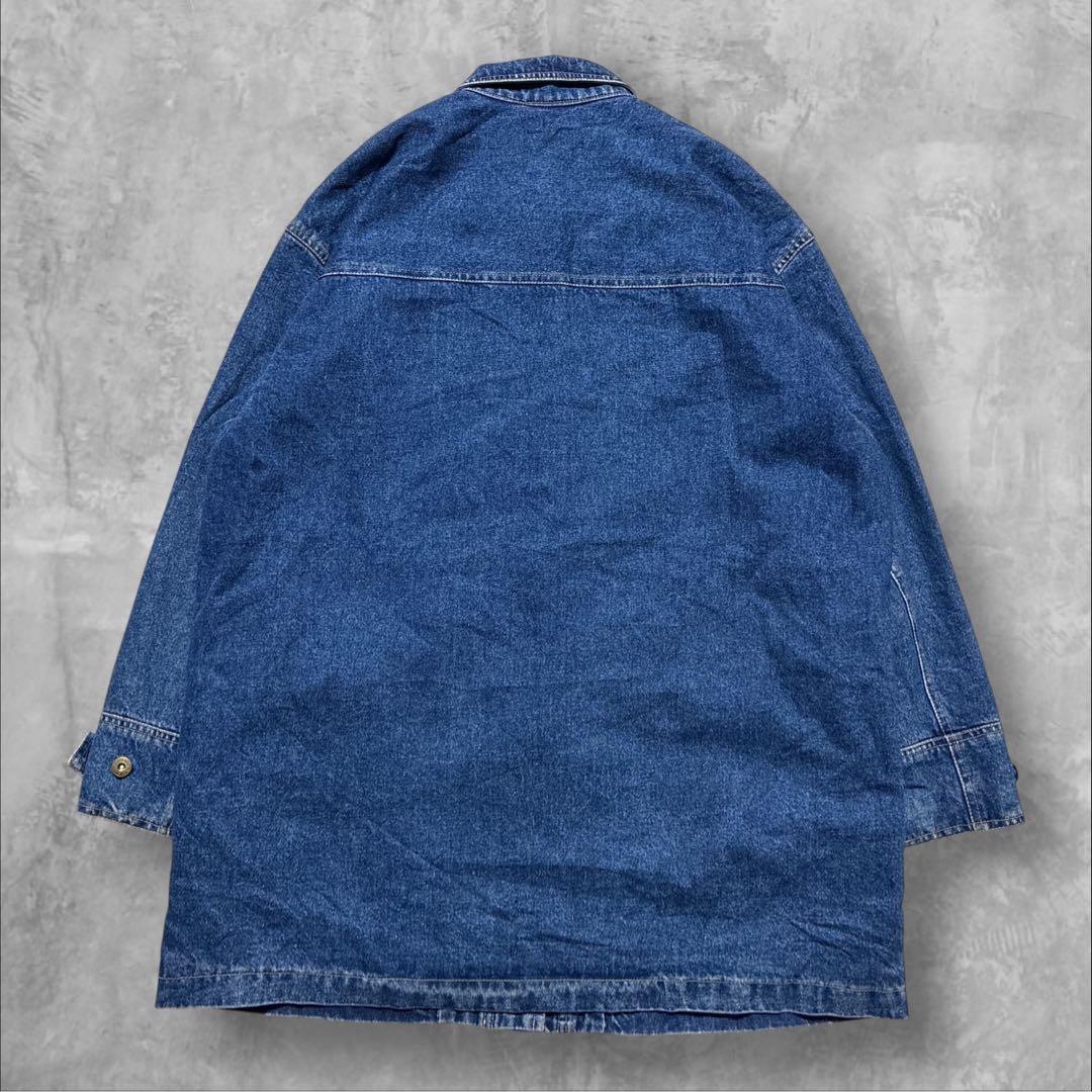 Liz Claiborne デニムダッフルコート チェック裏地 トグル L 古着