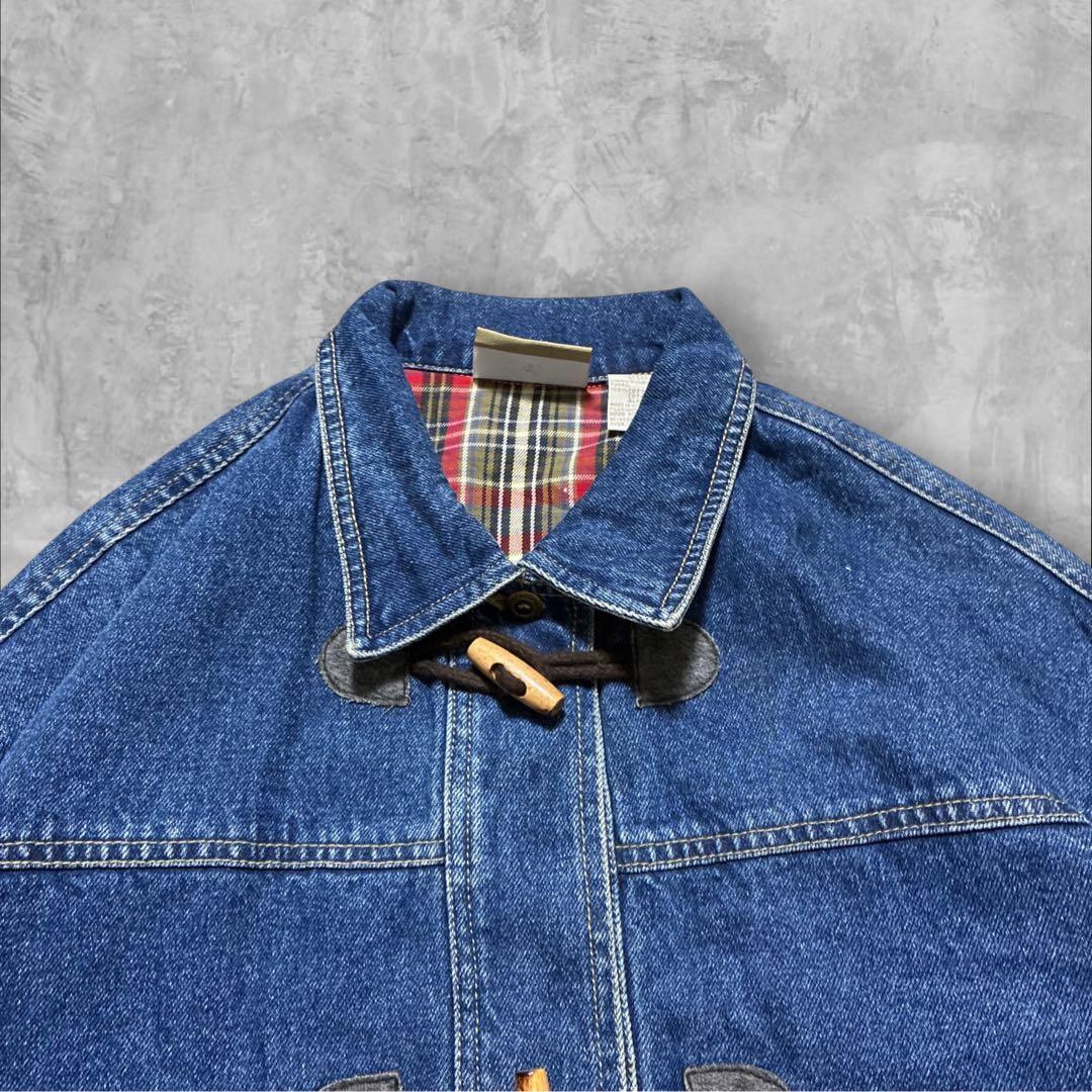 Liz Claiborne デニムダッフルコート チェック裏地 トグル L 古着
