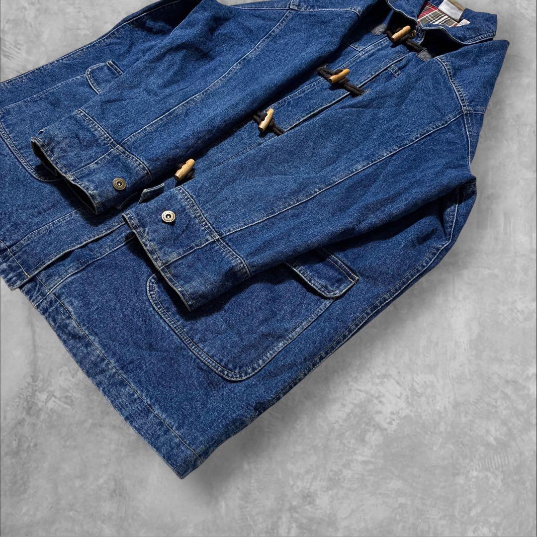 Liz Claiborne デニムダッフルコート チェック裏地 トグル L 古着