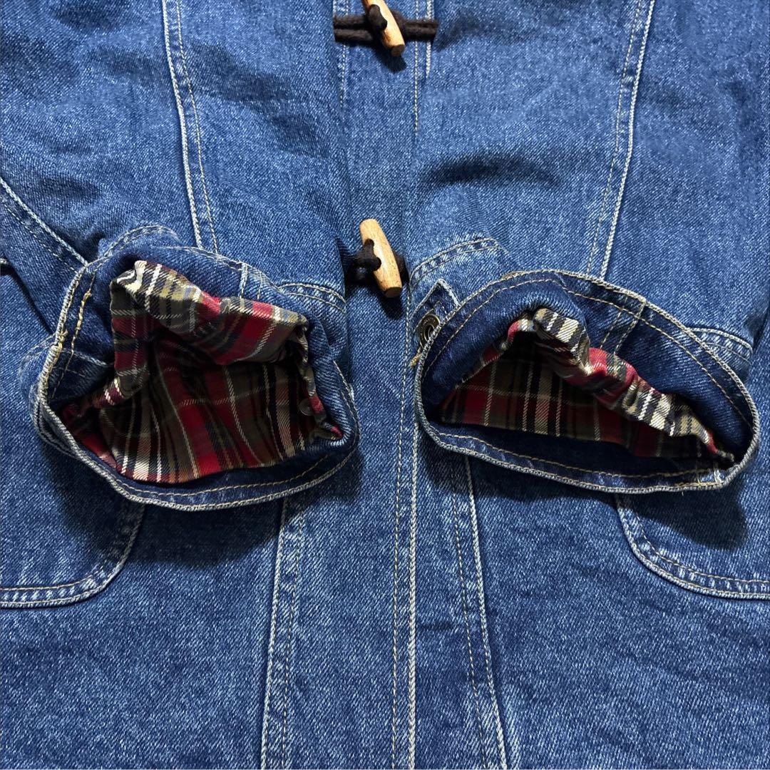 Liz Claiborne デニムダッフルコート チェック裏地 トグル L 古着