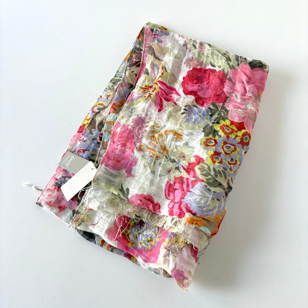 新品♡　EPICE　エピス　リネンコットン　フラワー　ストール　花柄　ピンク　麻