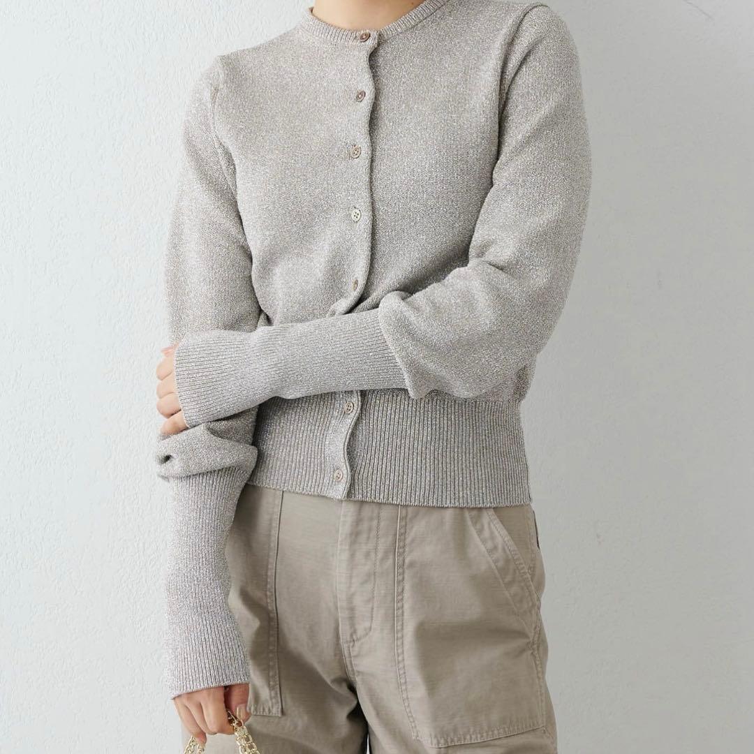 Whim Gazette ウィムガゼット ラメカーディガン ベージュ ゴールド