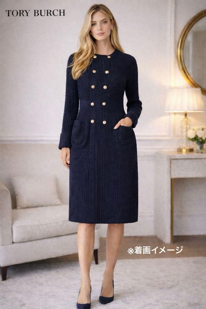 未使用級♡トリーバーチ ニットコート ダブル ロゴボタン 金ボタン ナポレオン