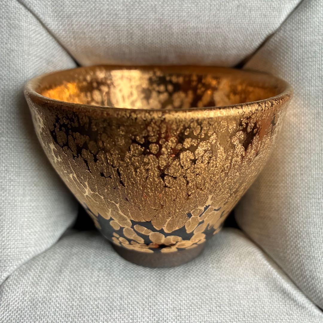 油滴黄金盏　建盞　天目茶碗　金箔