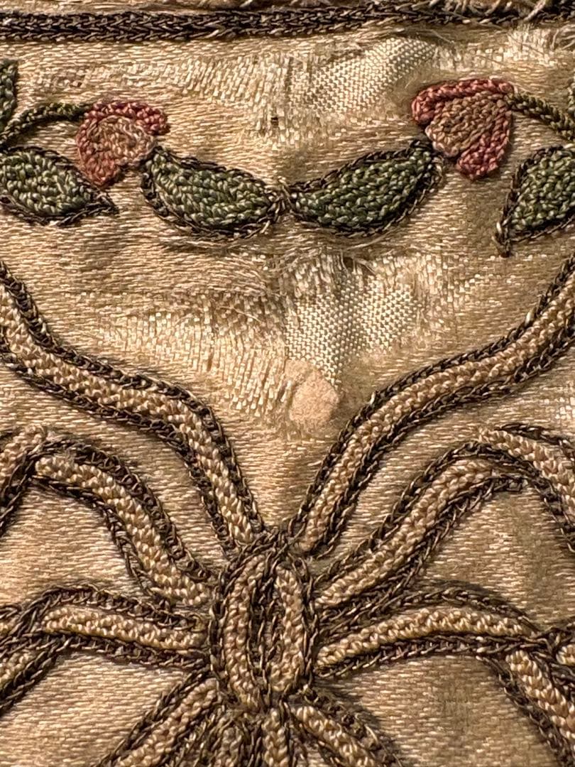 アンティーク19世紀 シェニールChenille刺繍 タフタバッグ