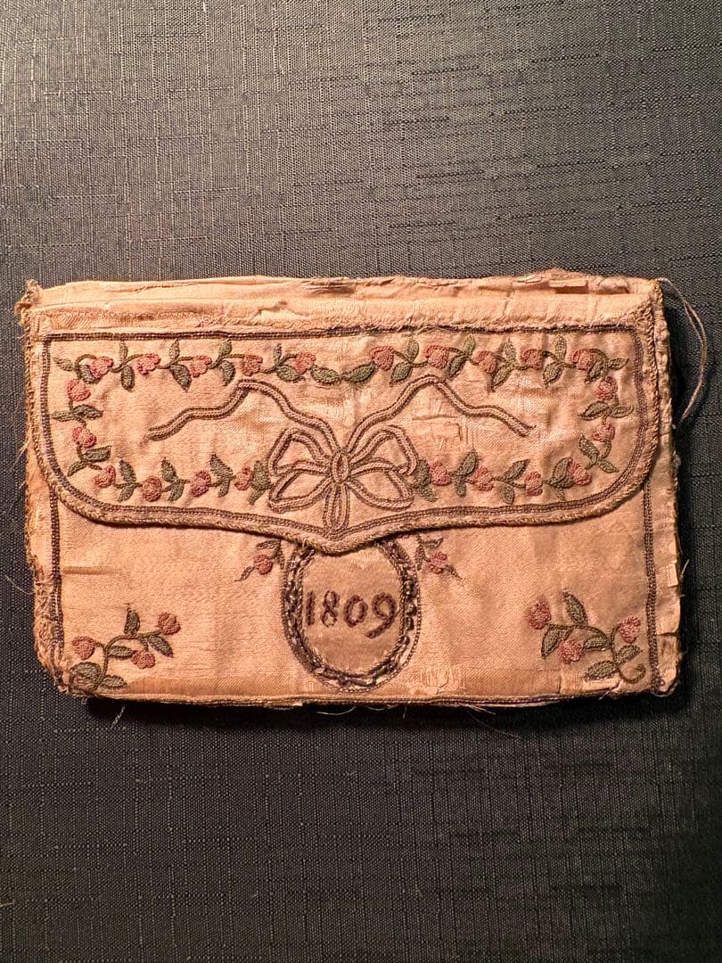 アンティーク19世紀 シェニールChenille刺繍 タフタバッグ