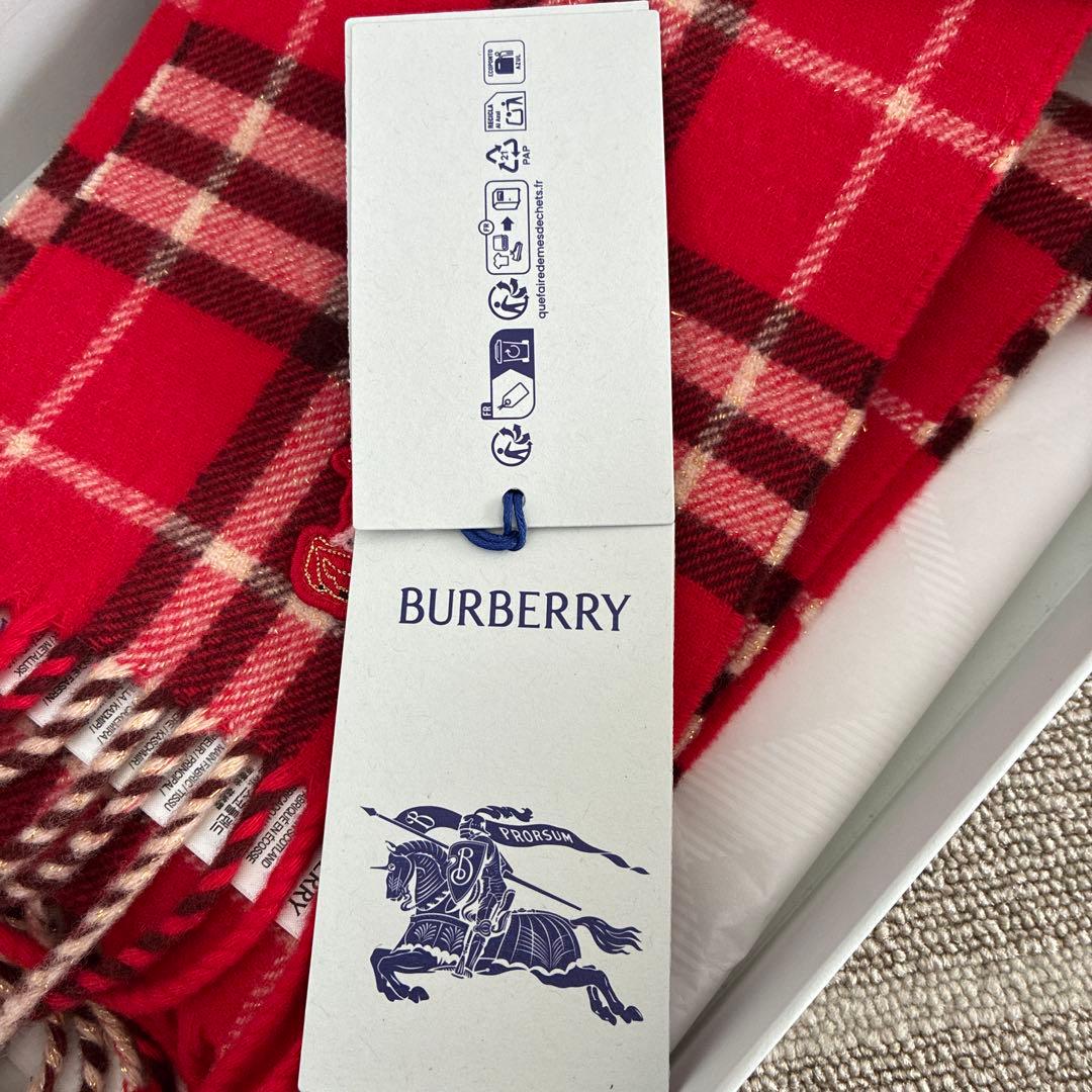 新品Burberry ナロー チェック カシミアスカーフマフラーバーバリー 赤