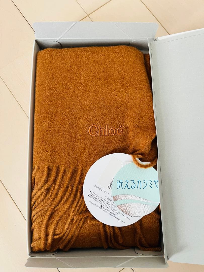 【新品、未使用】Chloé カシミヤマフラー オレンジ ブラウン
