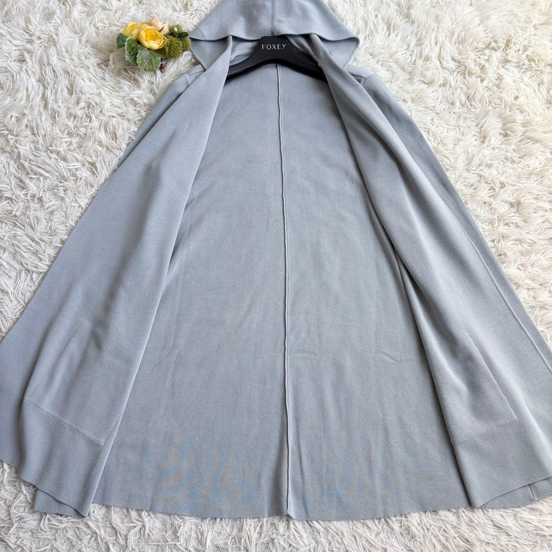 未使用級♡フォクシー ロングフーディーカーディガン ライトブルー 40 プレート