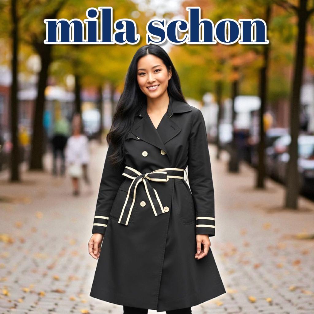 赤字覚悟 セール 美品 mila schön 上品 トレンチコート 黒 L～XL
