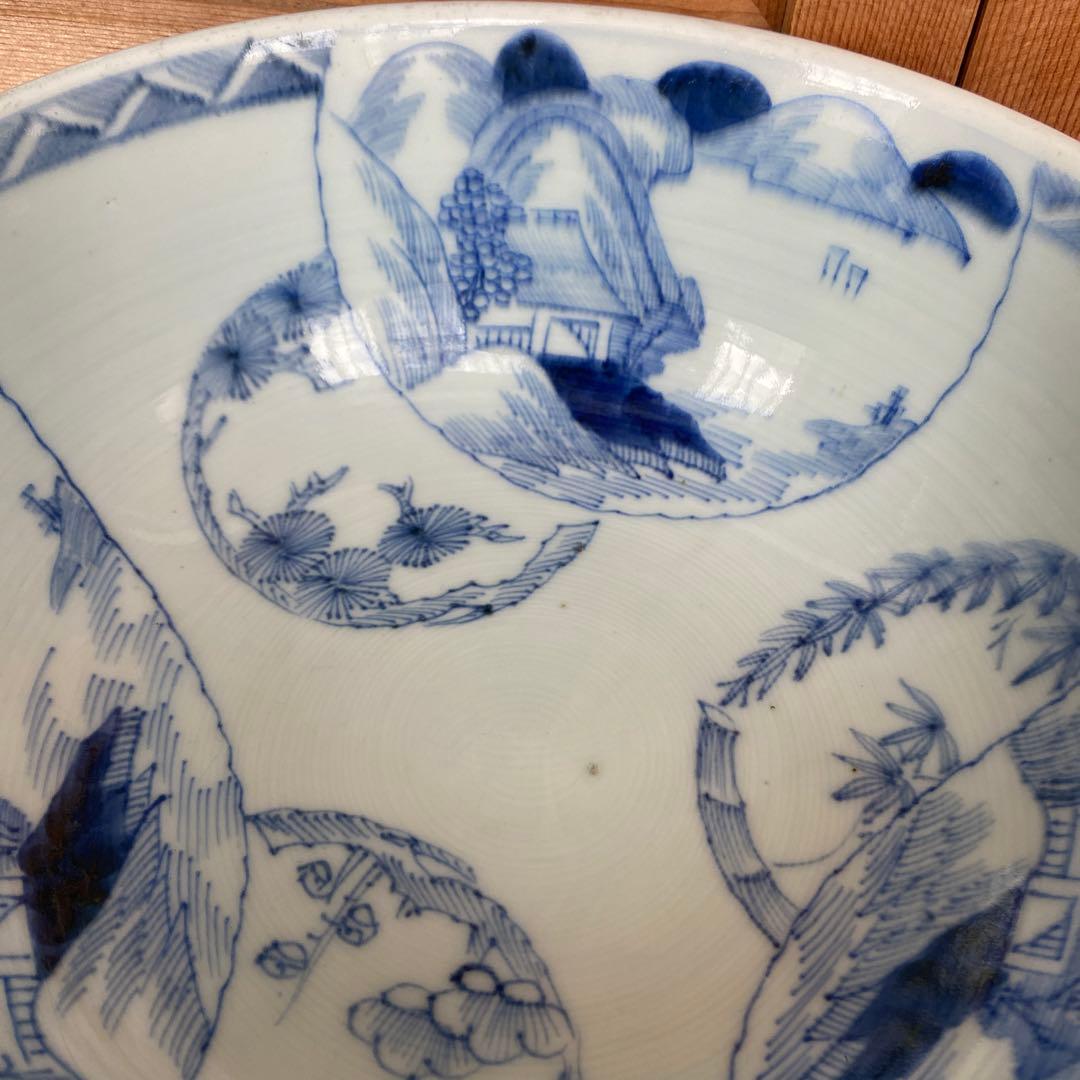 古伊万里染付静観山水松竹梅図鉢 江戸時代