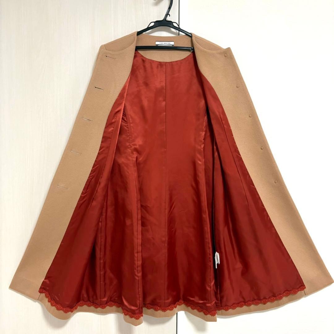 【極美品】FOXEY フォクシー ロングコート カシミヤ100% ノーカラー