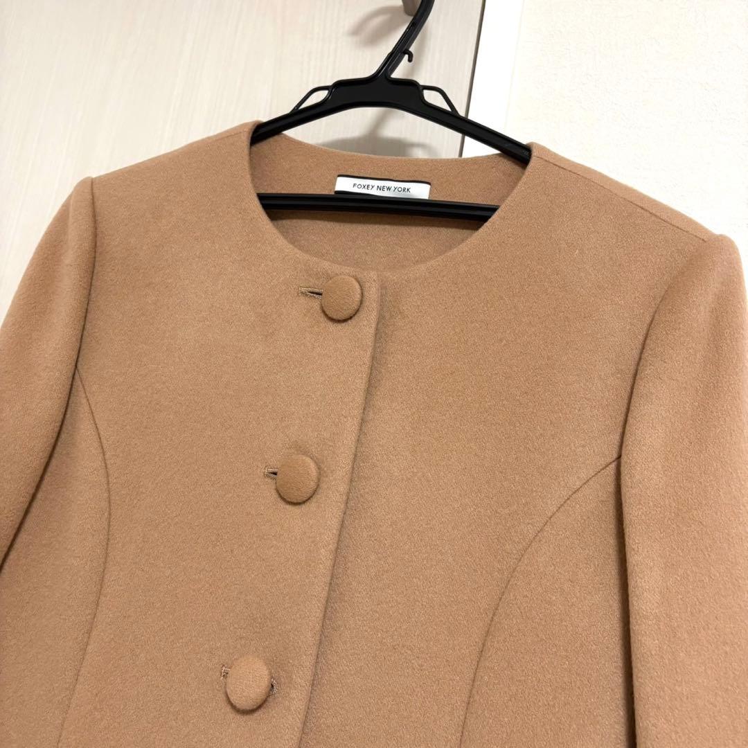 【極美品】FOXEY フォクシー ロングコート カシミヤ100% ノーカラー