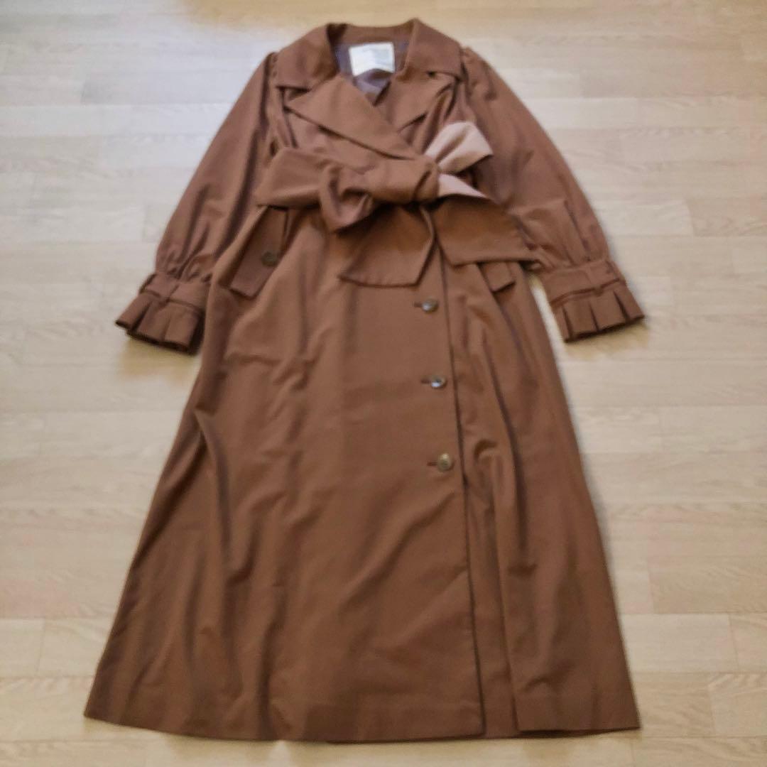 美品　ハーリップトゥ　ベルテッドドレストレンチコート　マキシ丈　リボン紐　M