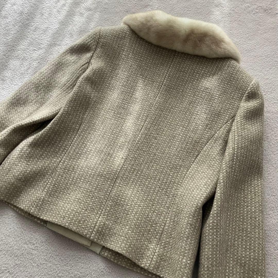 美品　FOXEY フォクシー　ミンク襟付きノーカラージャケット