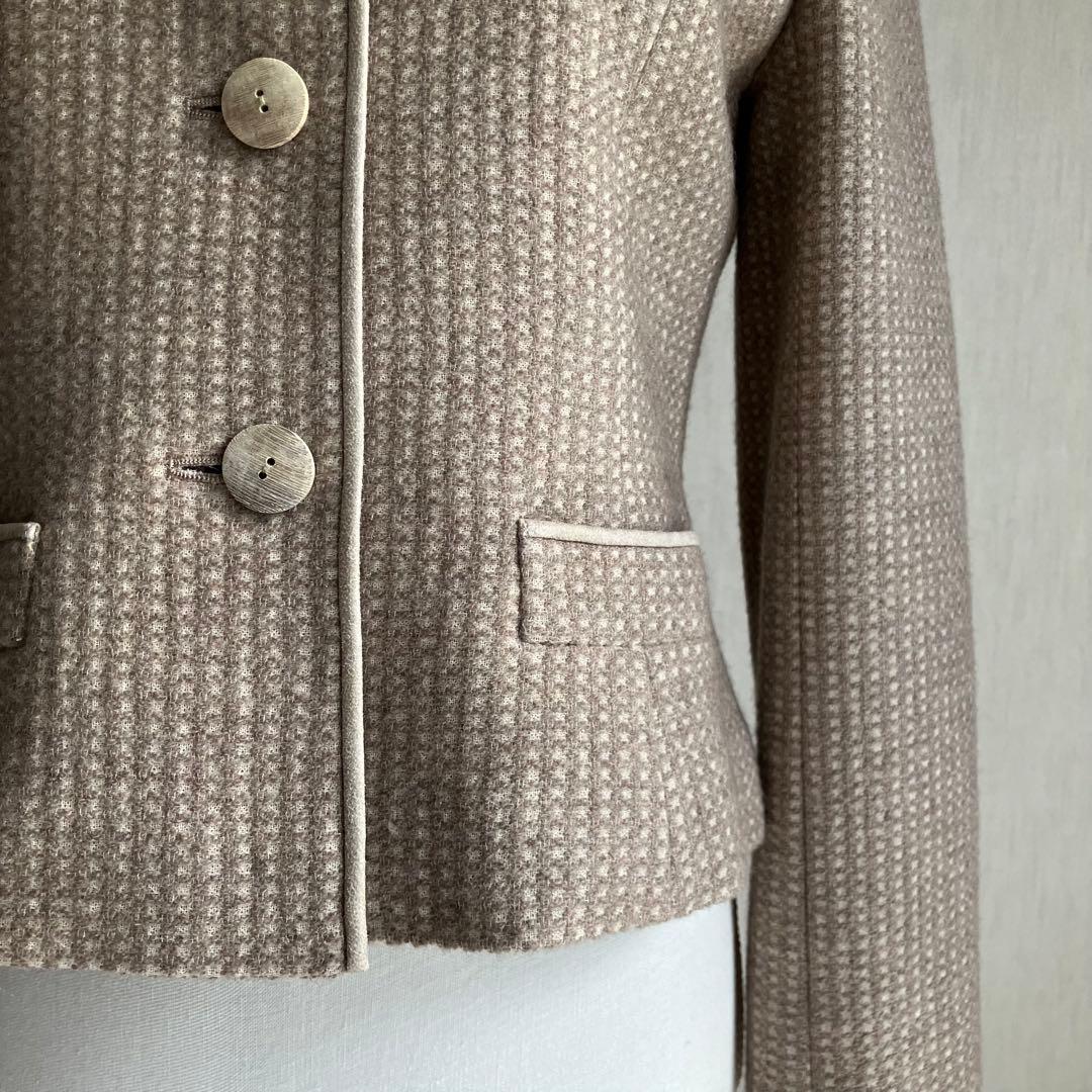 美品　FOXEY フォクシー　ミンク襟付きノーカラージャケット