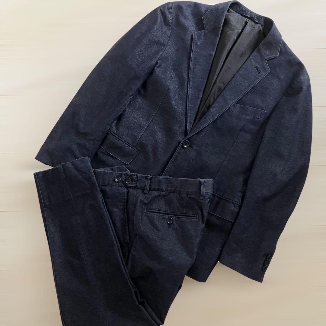 美品 デサント スーツ セットアップ シングル 伸縮性 ジャージデニムAB4